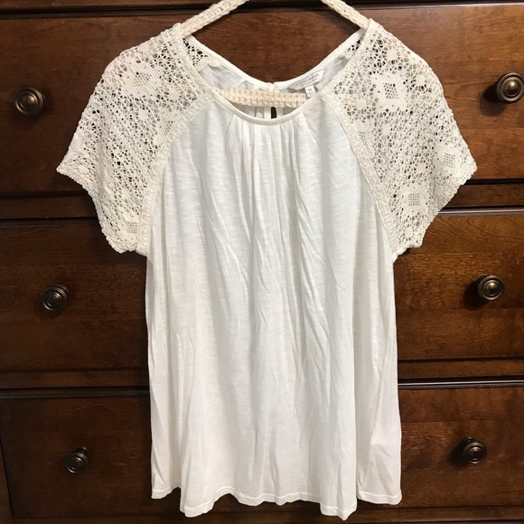 Lucky Brand ⚜️ Open Knit Cap Sleeve Heathered Top - Picture 1 of 12